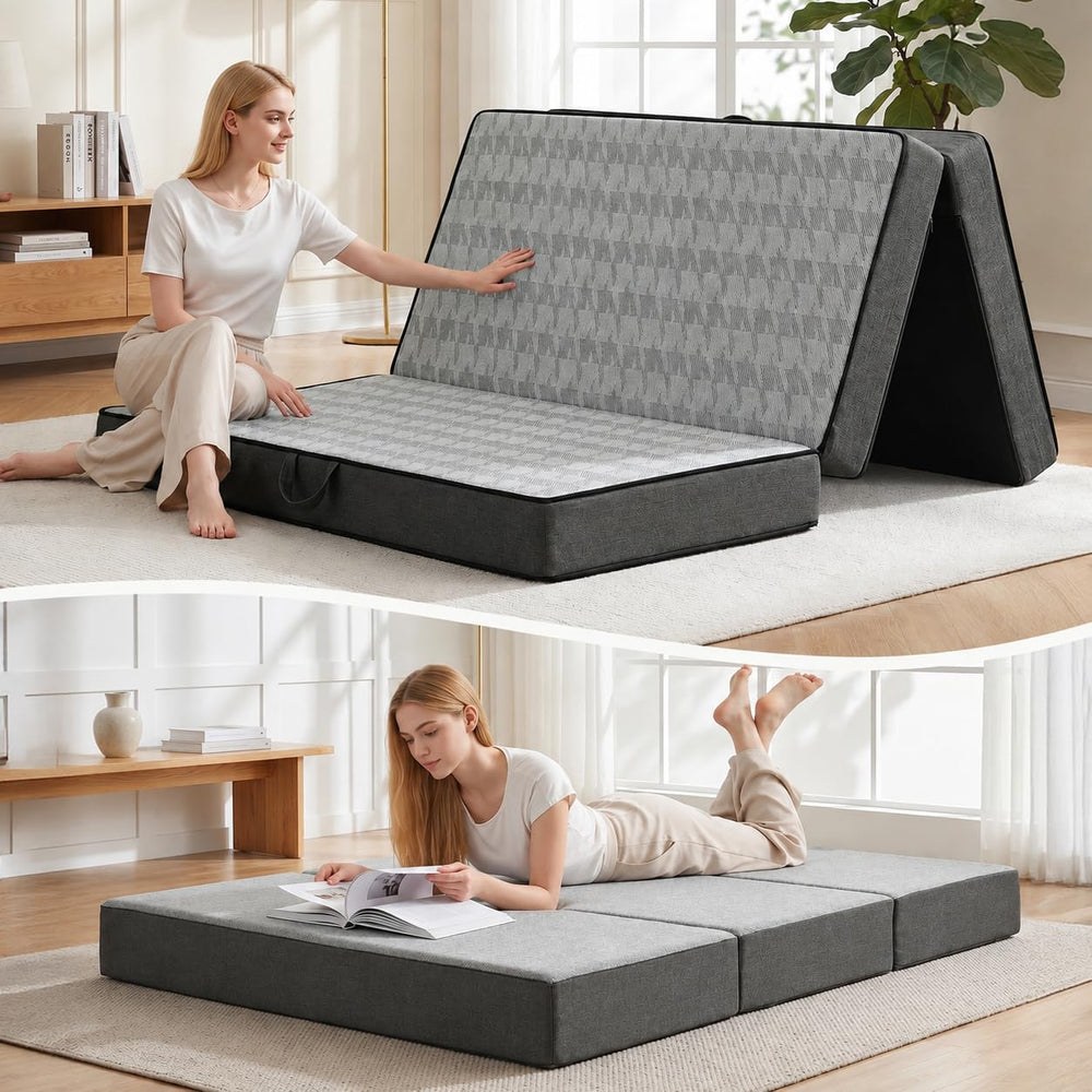 6" Trifold Mattress Twin Size, Thick Memory Foam Futon Topper with Porta...