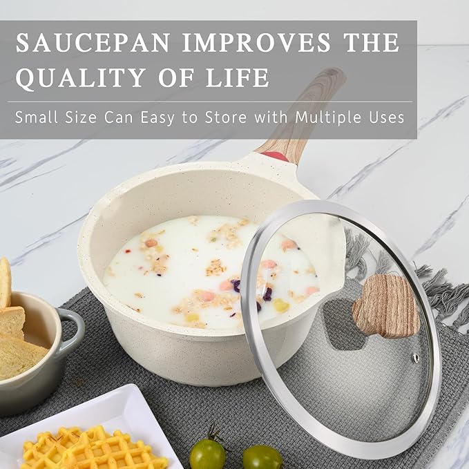 VINCHEF Sauce Pan Set with Lid 10PCS, 3 White Non Stick Cooking Pots Induction - Image 4