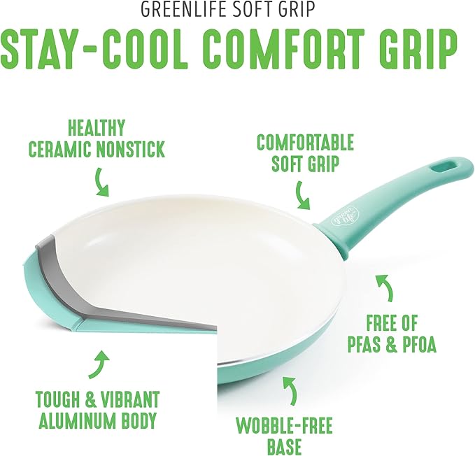 GreenLife Soft Grip Healthy Ceramic Nonstick 18 Piece Kitchen Cookware Pots and - Image 4