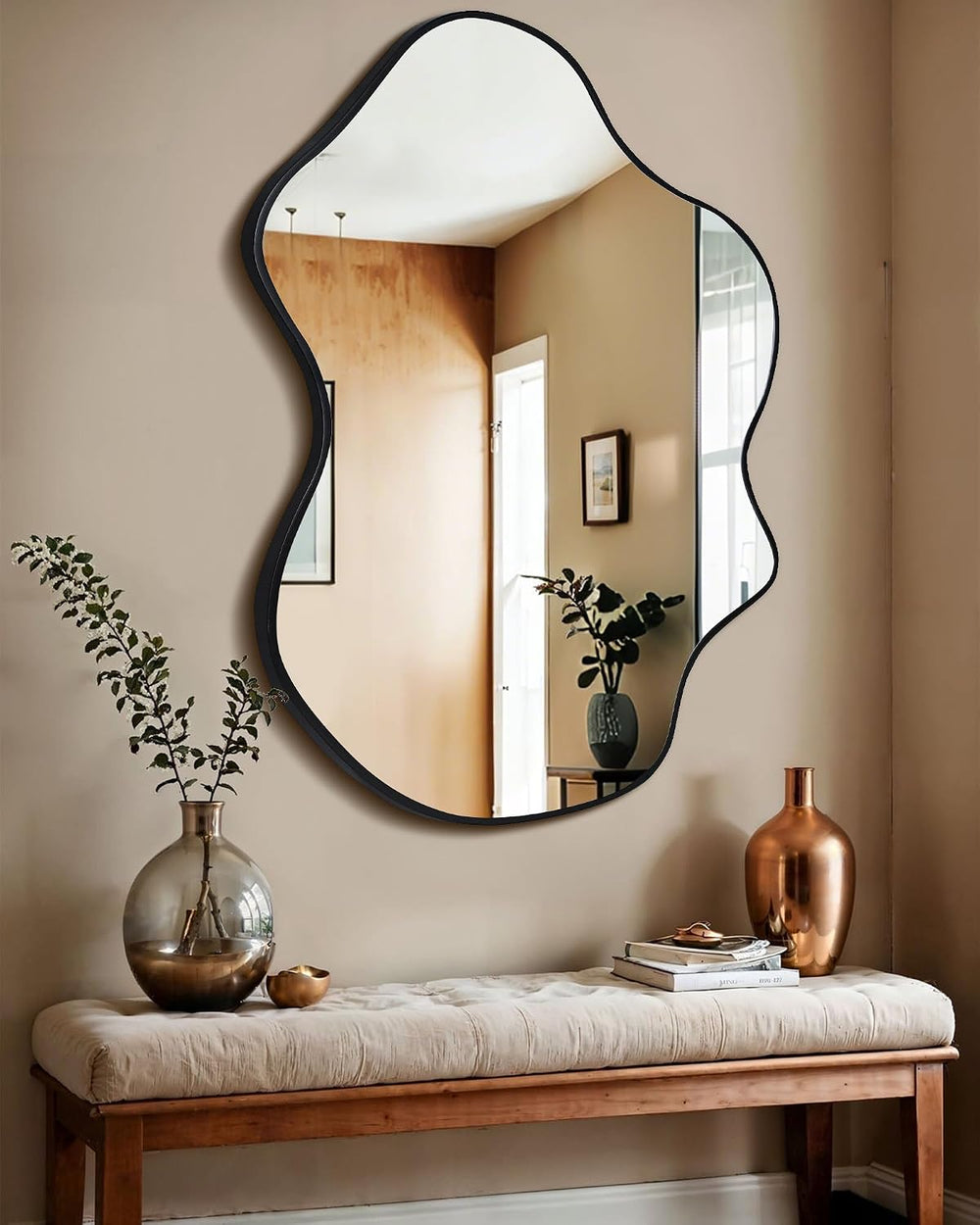 CULER Irregular Black Bathroom Wall Mirror,24 x 36 Inch Asymmetrical Vanity