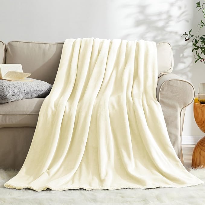 KMUSET Cream Fleece Blanket for Couch by COZYBLANKETHappyHomeLife