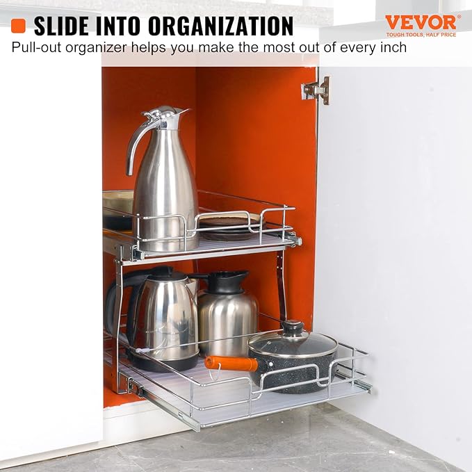 VEVOR 2 Tier 17"Wx21.2"Dx15.2"H Pull Out Cabinet Organizer, Heavy Duty Slide - Image 2