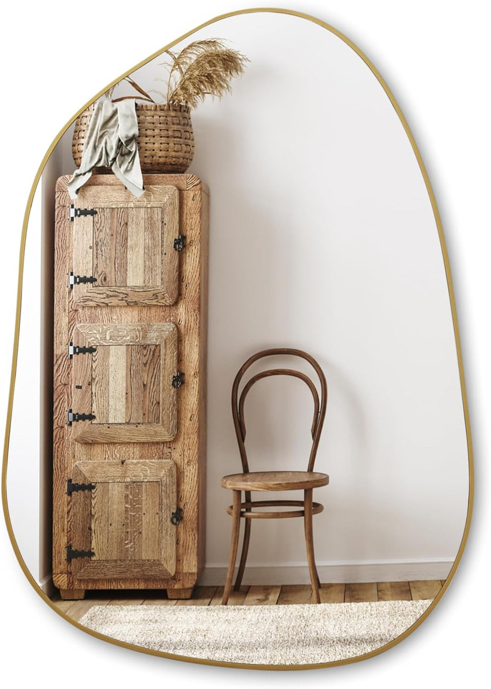 PERFNIQUE Irregular Asymmetrical Wall Mirror, 27''x19'' Gold ...