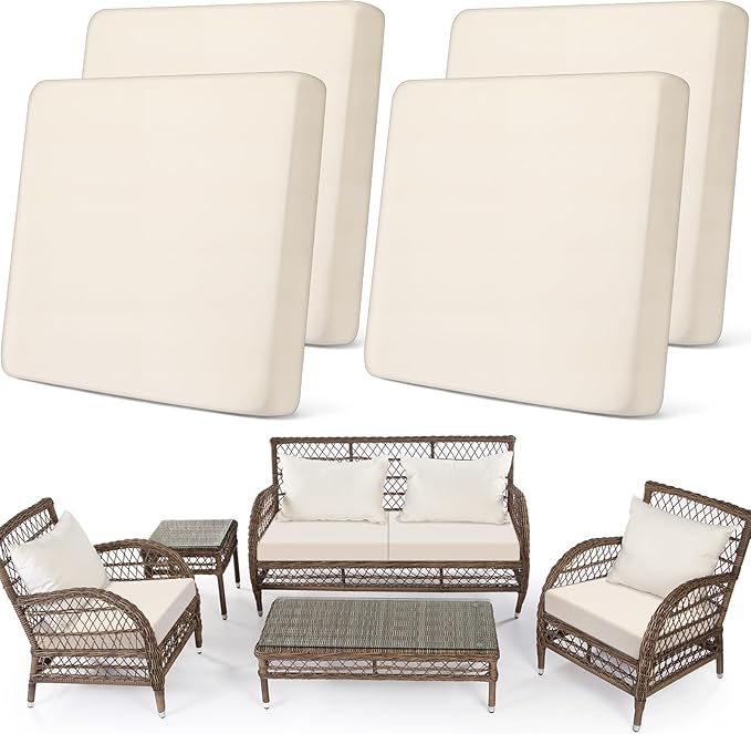 Newwiee Set of 4 Stretch Patio Cushion Covers Sofa Couch Seat Chair Slipcovers by Newwiee