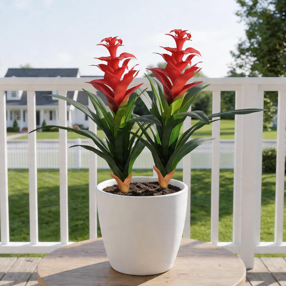 Ivydale Fake Flowers Plants for Outdoors, 2 Pcs 16.93" Bromeliad Artific...
