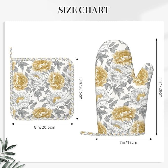 Oven Mitts and Pot Holders Vintage Flower Peony Floral Silicone Kitchen - Image 3