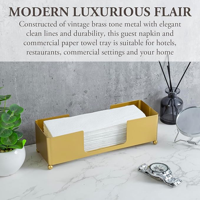 MyGift Modern Brass Tone Metal Tabletop Folded Hand Towel Holder, Commercial - Image 2