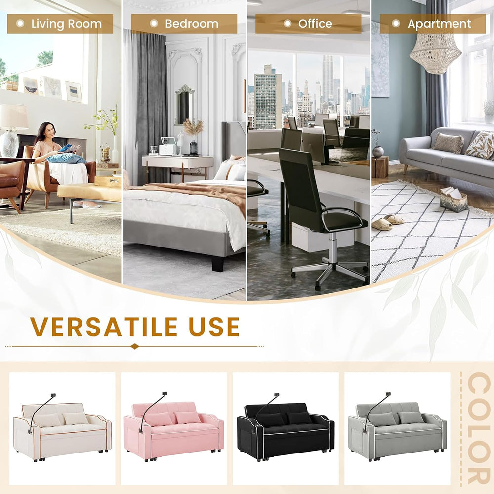 Sleeper Sofa Couch Bed with Phone Holder, Modern 3-in-1 Convertible Velvet Pu...