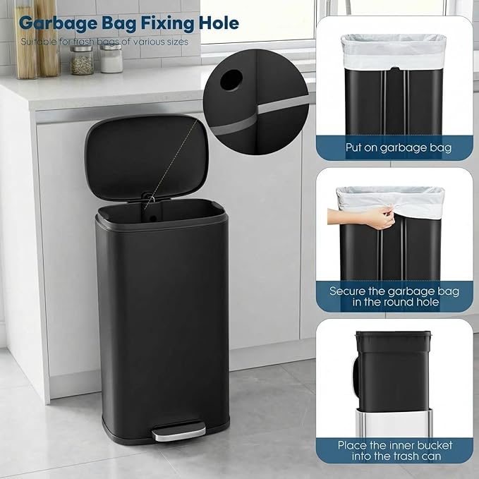 13.2 Gal Kitchen Trash Can, 50L Recycling or Garbage Bin, Brushed Stainless - Image 6