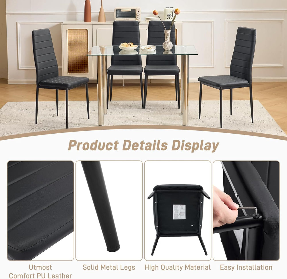 Karl home Dining Chairs Set of 4, PU Leather Balck Kitchen Chairs with Padded...