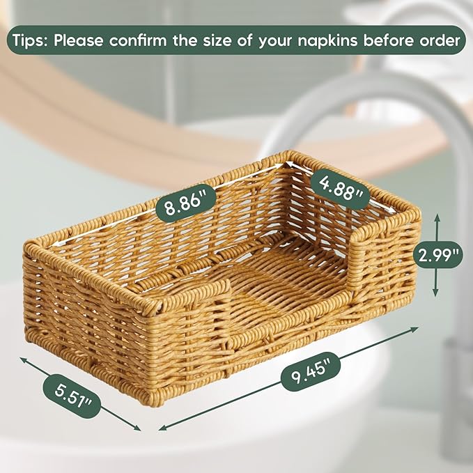 Napkin Holder for Bathroom, Woven Wicker Synthetic Rattan Guest Towel Holder - Image 2