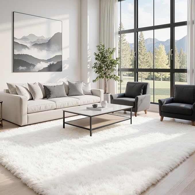 4x6 Area Rugs for Living Room Rug: Soft Fluffy Shag White Rugs for Bedroom - Image 2