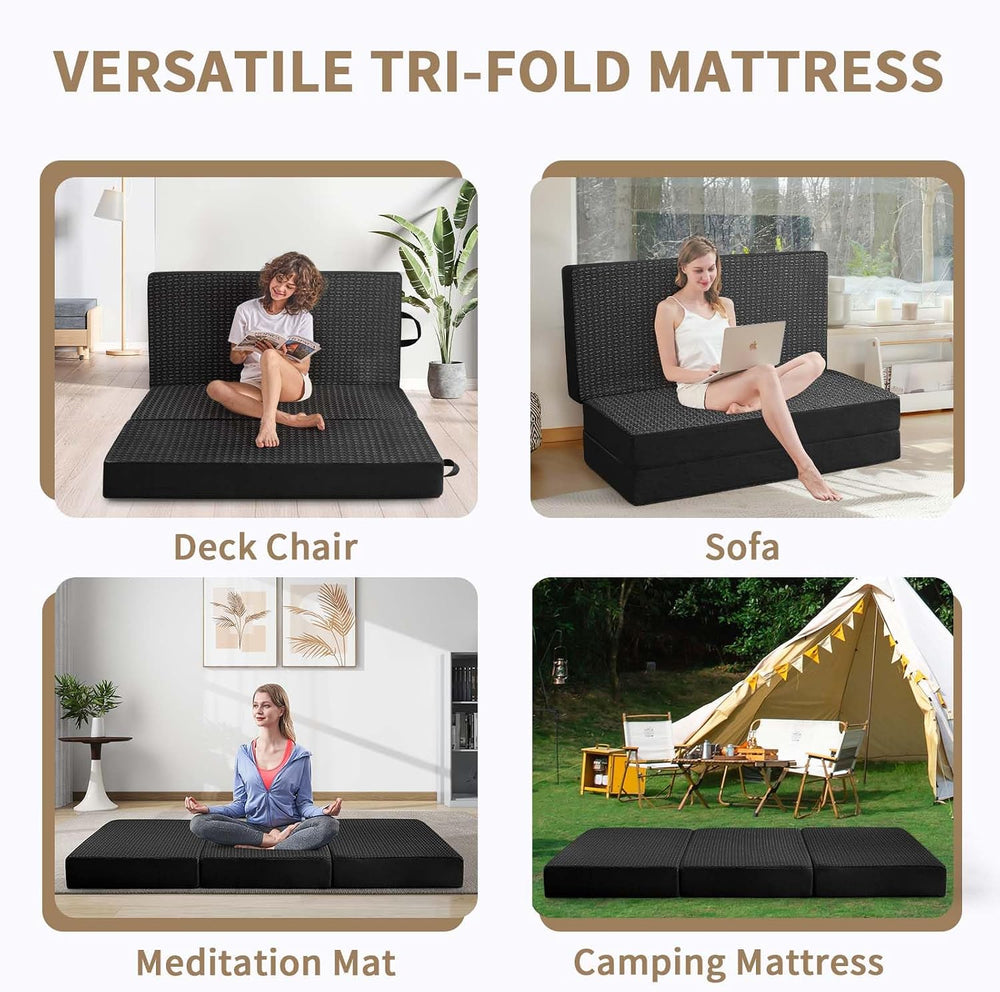 Folding Mattress Twin, 6" Floor Bed Futon for Guest Bed,Camping,Black