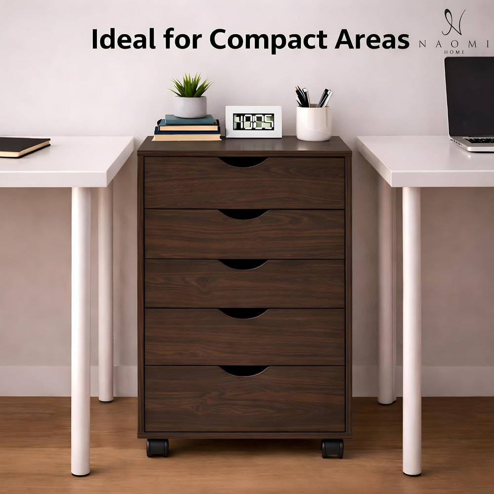 Naomi Home Under Desk Office File Cabinet with 5 Drawers, Rolling Storage Org...