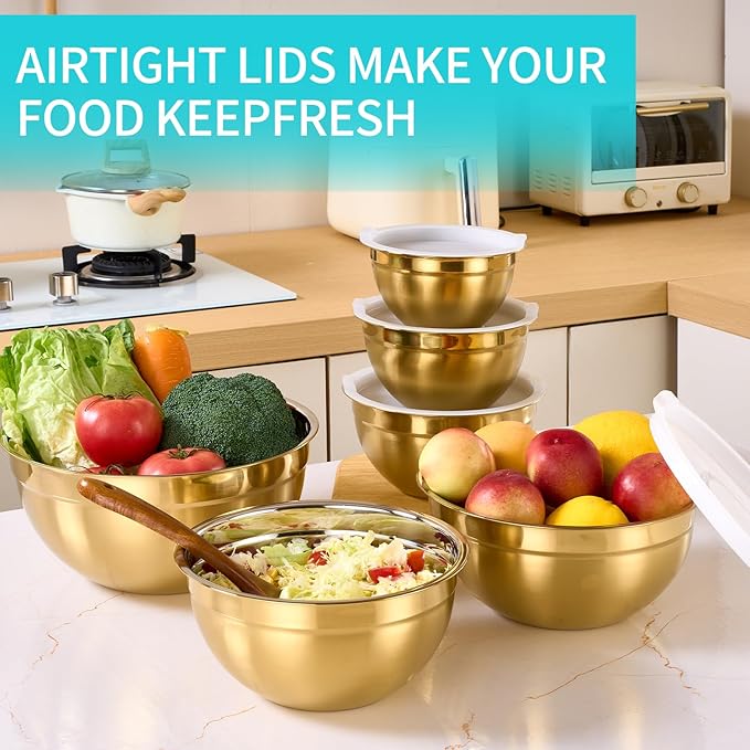 6 Piece Gold Mixing Bowls Set