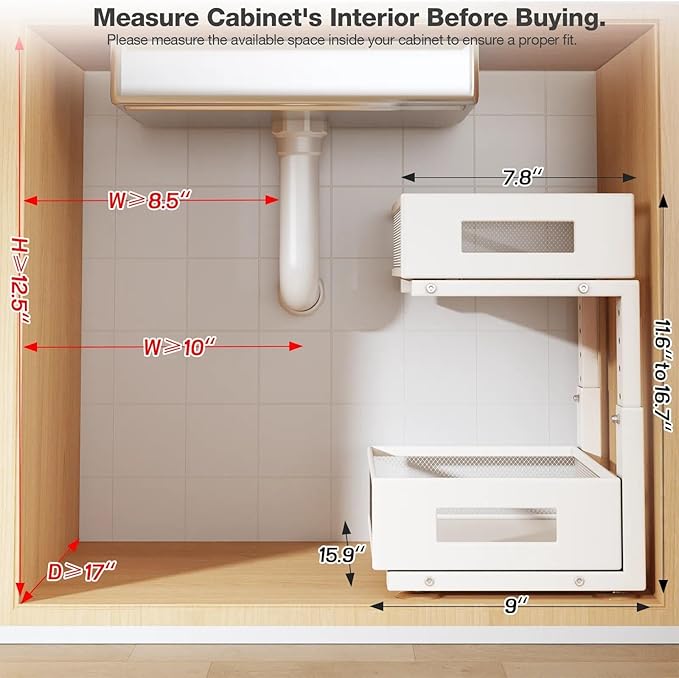 Under Sink Organizer, 2-Tier Dual Pull Out Cabinet Organizer Drawers - Image 2