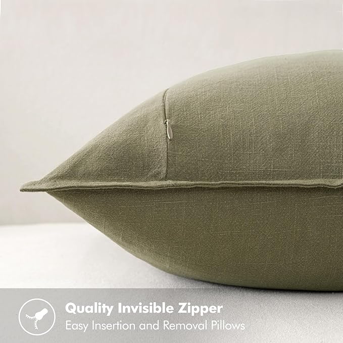 MIULEE Decorative Linen Pillow Covers 20x20 Inch Light Olive Green ​Boho - Image 3