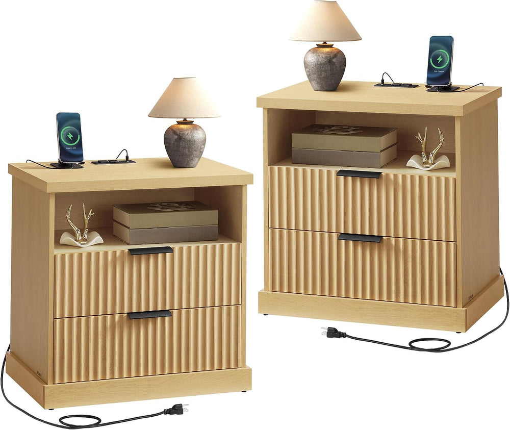 VASAGLE MAXE Collection - Set of 2 Nightstands with Charging Station, Bedside...