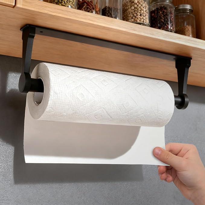 Black Paper Towel Holder Under Cabinet, Adhesive Paper Towel Holder Wall Mount by SeropyDirect