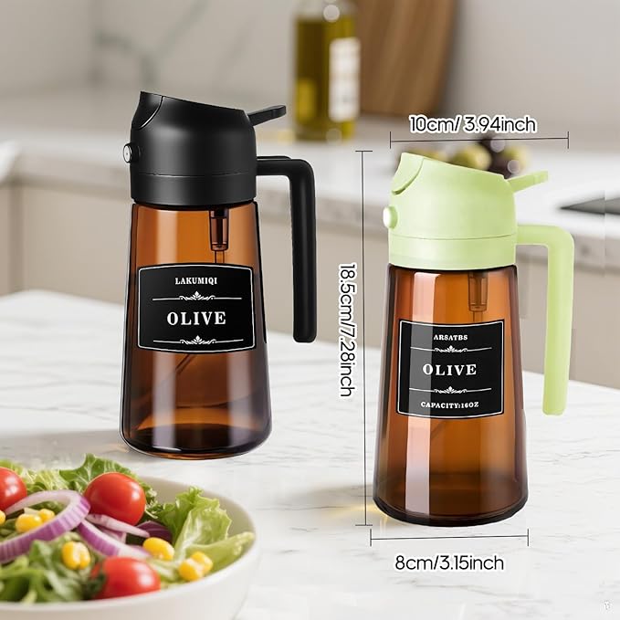16oz/470ml Olive Oil Sprayer for Cooking, 2 in 1 Oil Dispenser Bottle Spray and - Image 8