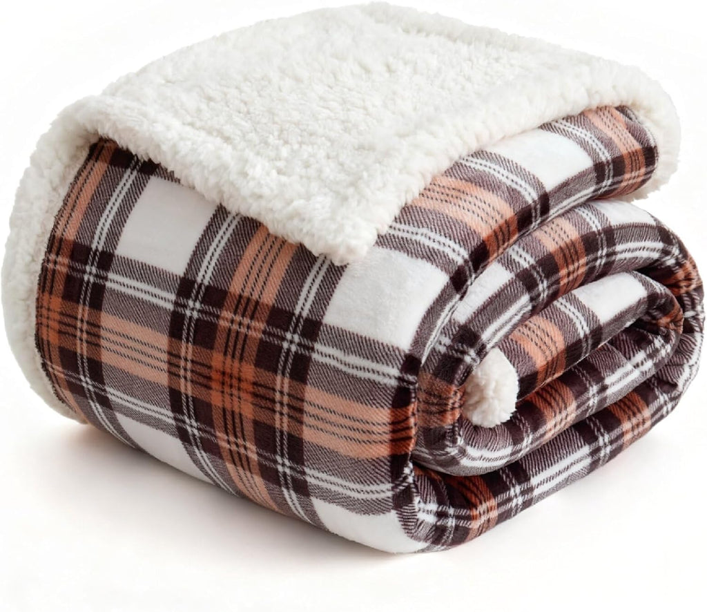 Gracelife Sherpa Fleece Throw Blanket for Couch, Fluffy Plush Warm Fuzzy Blanket for Women and Men, Cozy Thick Soft Twin Blanket for Bed (Orange-2, 80"*90")