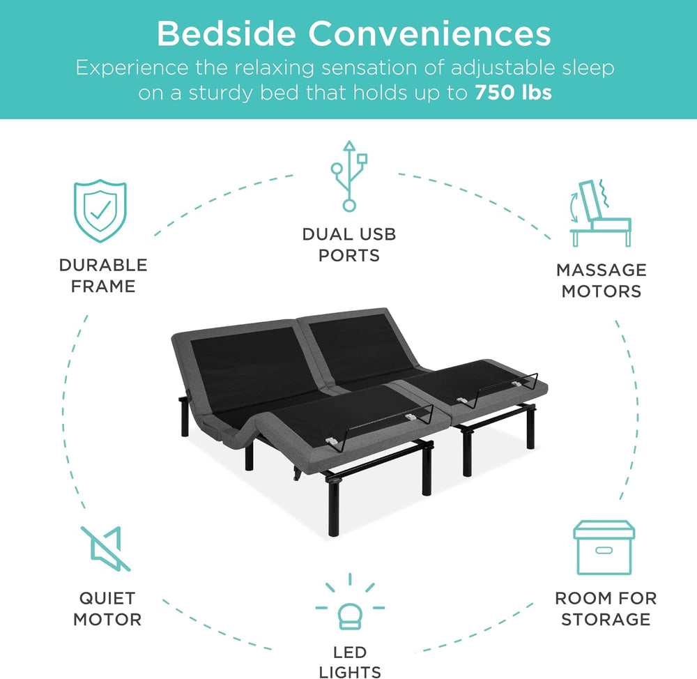 Best Choice Products Ergonomic Split King Size Adjustable Bed Frame, Electric...