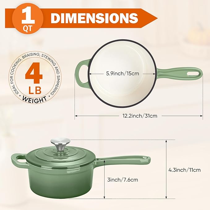 Homikit 1 Quart Saucepan with Lid, Enameled Cast Iron Small Sauce Pan Cooking - Image 2