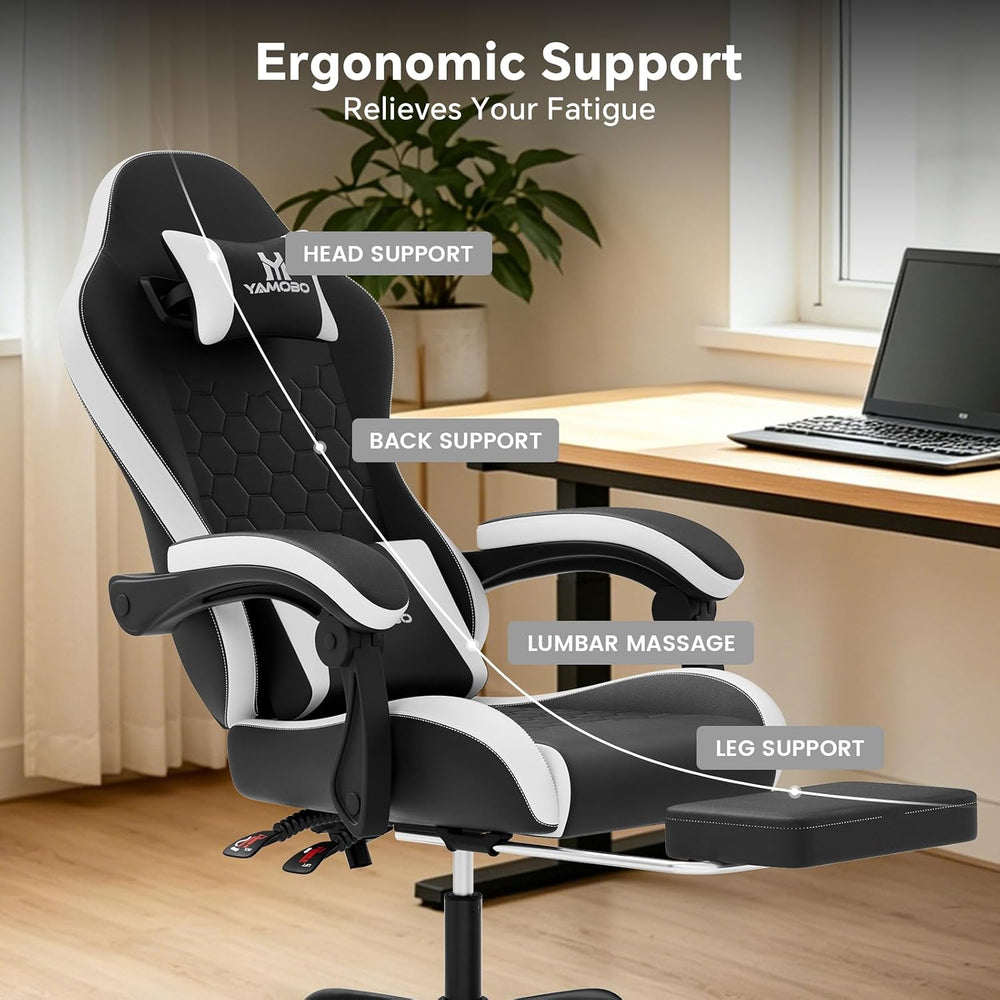 Gaming Chair, Computer Office Chair with Footrest, Adjustable Height & Ba...