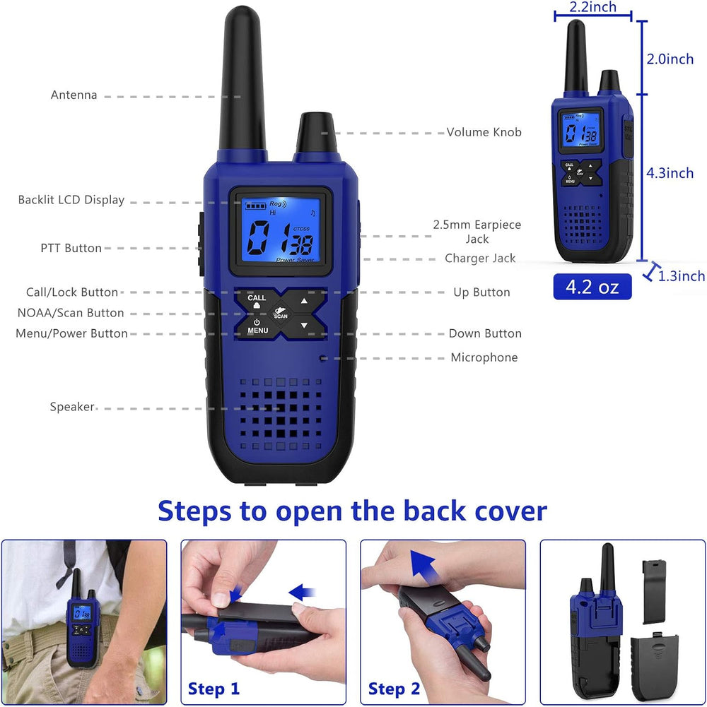 Topsung Walkie Talkies Long Range FRS VOX NOAA 1800mAh ‌Li-Po HD Loud Sound (...