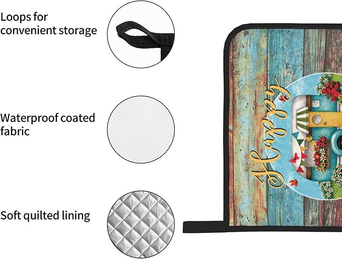Happy Camper Oven Mitts and Pot Holders Sets of 4, Resistant Hot Pads - Image 5