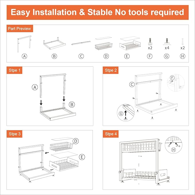 Dataroad Under Sink Organizers And Storage Pull Out Cabinet Organizer 2 Tier - Image 6