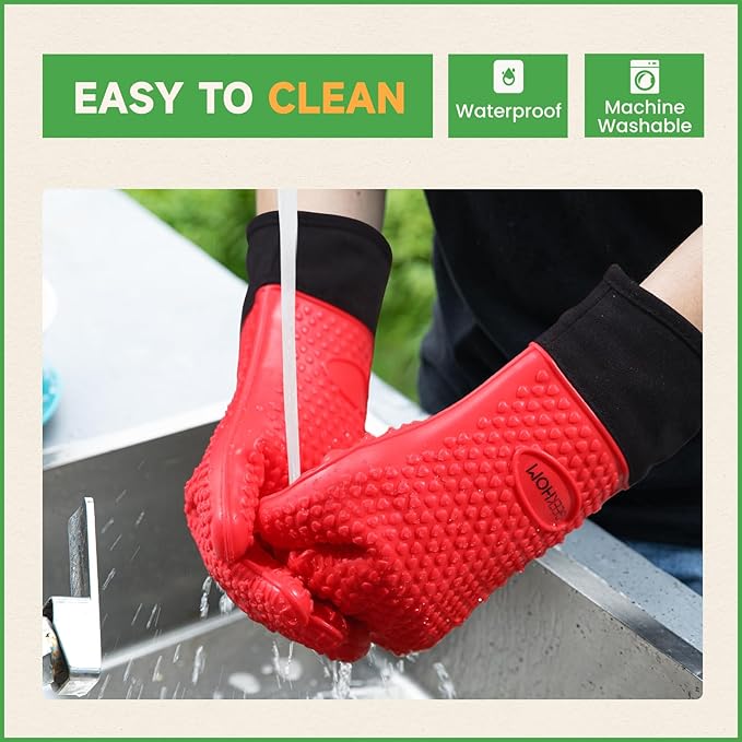 GEEKHOM BBQ Gloves Heat Resistant Oven Mitts - Image 3