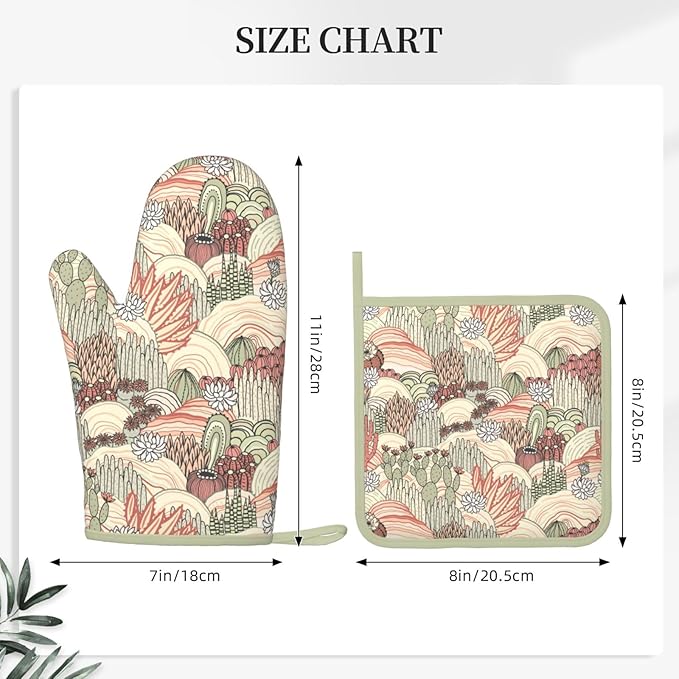 Cactus Succulent Silicone Oven Mitts Pan Mats Set of 2, Heat Resistant Gloves - Image 3