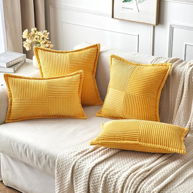 MIULEE Golden Yellow Corduroy Pillow Covers 20x20 Inch - Image 4