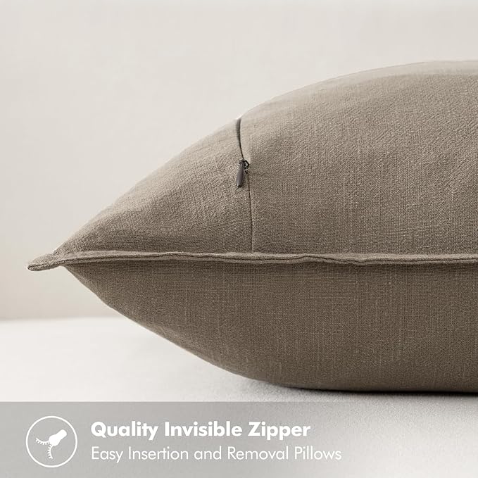 MIULEE Decorative Linen Pillow Covers 18x18 Inch Tan TaupeBoho Farmhouse - Image 3