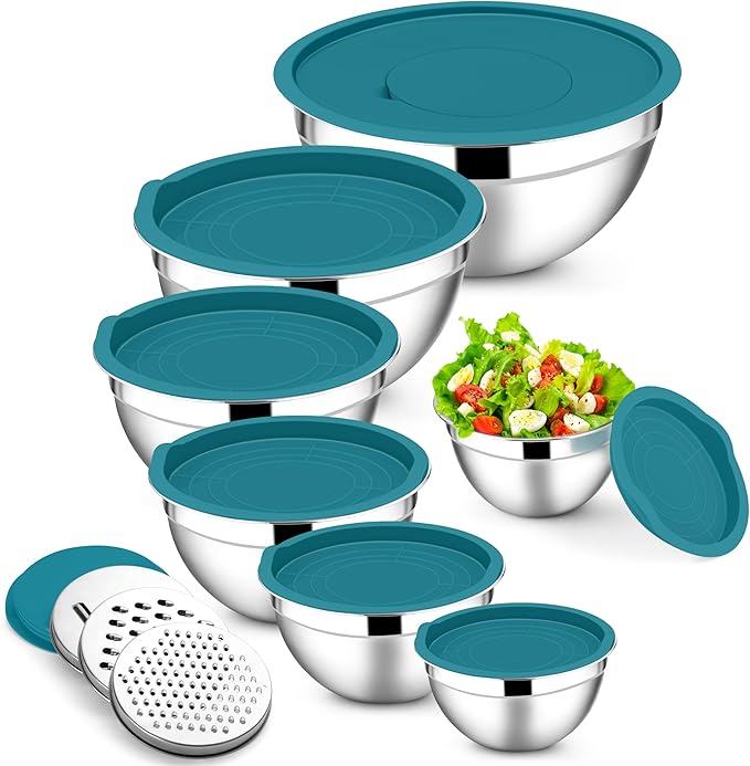 E-far Mixing Bowls with Lids Set, 7-Piece Stainless Steel Mixing Bowls with 3 by E-far