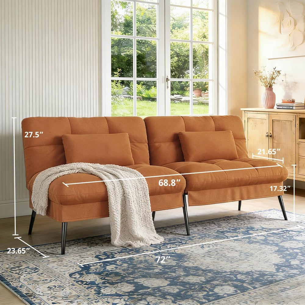 COMHOMA 72″ Futon Sofa Bed, Sleeper Sofa with Adjustable Backrest, Brown