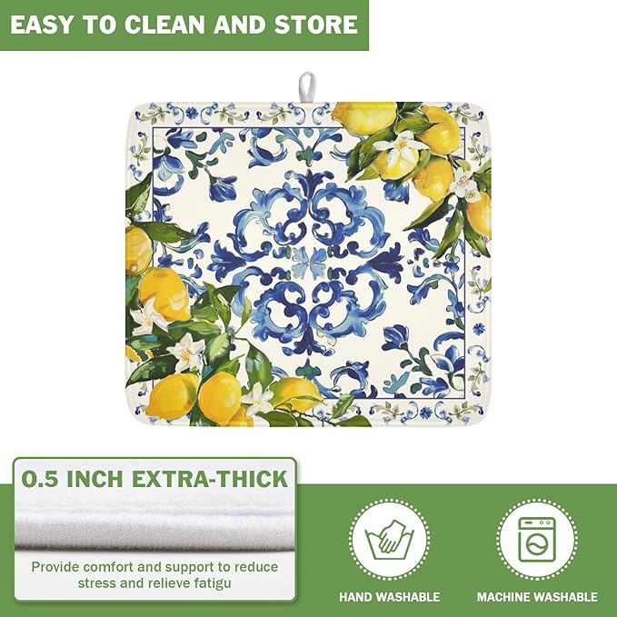 Lemon Dish Drying Mat 18x16 Inch, Italian Olive Tree Dish Drainer Mats Summer - Image 5