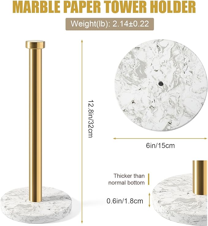 Koville Paper Towel Holder Countertop, Marble and Brass Standing Paper Roll - Image 2