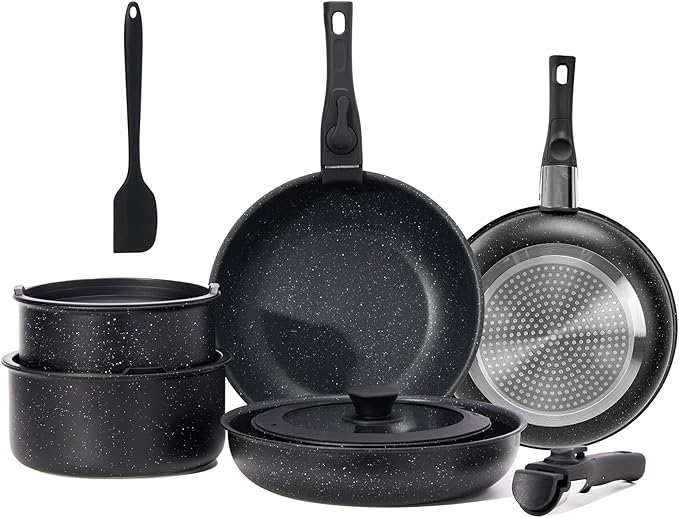 NEWBULIG 12-Piece Nonstick Cookware Set, Detachable Handle Pots and Pans by NEWBULIG