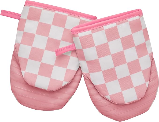 Ohocut Pink Checkered Mini Oven Mitts Heat Resistant, Vintage Retro by Ohocut