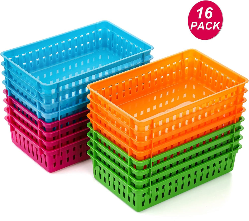 DEAYOU 16 Pack Classroom Storage Baskets Bins, Small Plastic Organizer Basket...