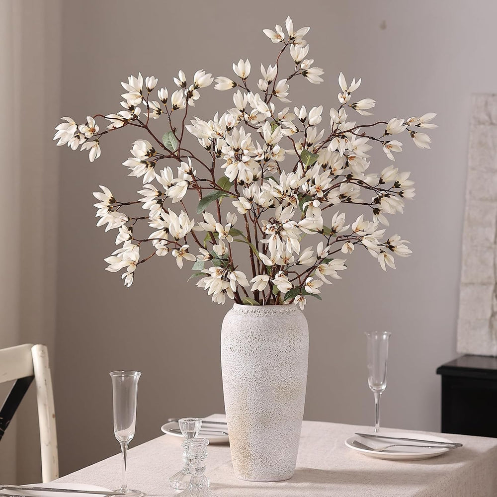 YXZZWL 4Pcs 36" Fake Magnolia Champaca Silk Flower Stems for Vase (White)