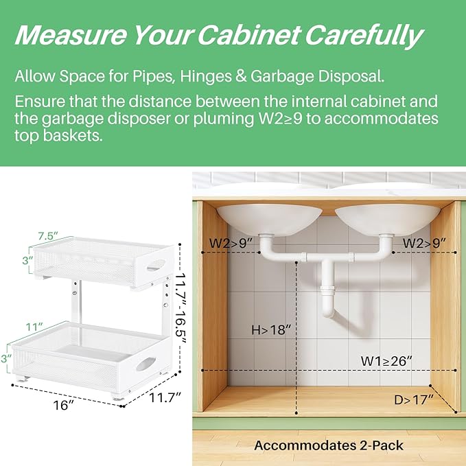 Under Sink Organizer, L-Shaped Adjustable Height, Mesh Sliding Drawer - Image 2