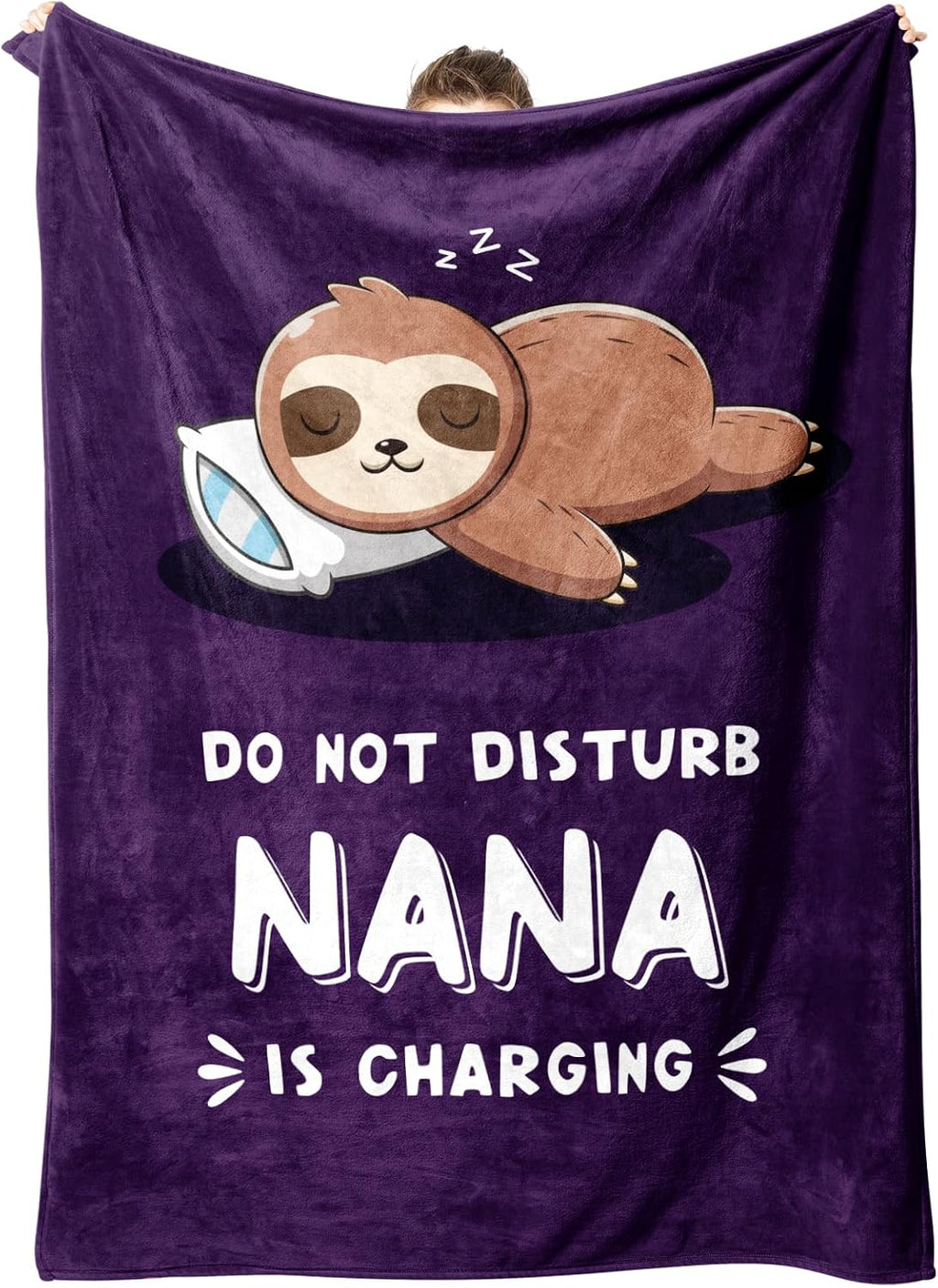 Leebbsin Funny Nana Gifts, Nana Birthday Gifts from Grandkids | Nana is Charging Sloth Blanket 60" X 50", Purple, Gifts for Nana Christmas Mothers Day, Soft Sloth Throws Blanket for Nana