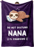 Leebbsin Funny Nana Gifts, Nana Birthday Gifts from Grandkids | Nana is Charging Sloth Blanket 60" X 50", Purple, Gifts for Nana Christmas Mothers Day, Soft Sloth Throws Blanket for Nana