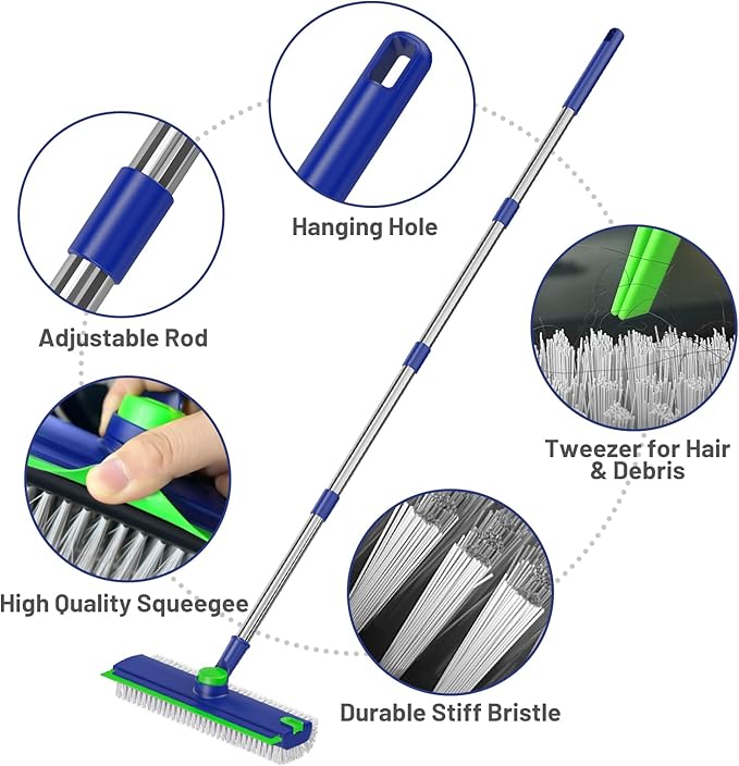 Floor Scrub Brush with Long Handle: 3 in 1 Heavy-Duty Floor Scrubber Brush with - Image 6