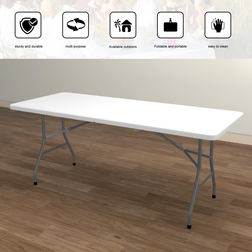 70.8" W X 29" D X 29" H - 6 ft Folding Table White Portable He...