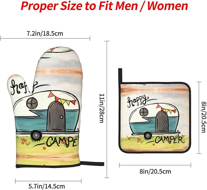 Happy Camper Oven Mitts and Pot Holders Sets of 4, Resistant Hot Pads - Image 3