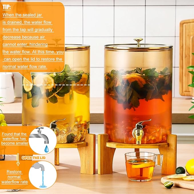 Honeydak 2 Pack 2 Gallon Each Amber Glass Drink Dispensers